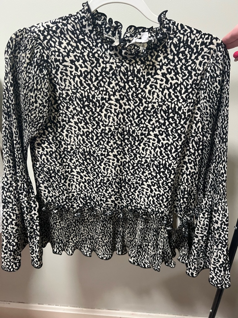 Anthropologie THML Crinkle Plisse Peplum Bell Sleeve Blouse Top Small